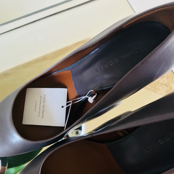 Zara Gray Leather Pumps Chrome Heel Size 8 - Picture 5 of 7